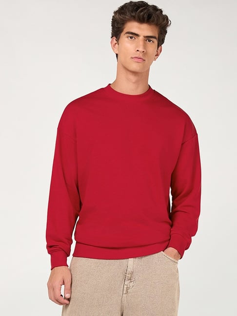 Bewakoof Men's Salsa Red Oversized Sweatshirt-picture-11