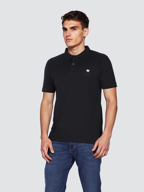 Wrangler Black Cotton Regular Fit Solid Polo T-Shirt-picture-23