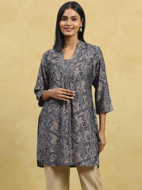 Rangriti Navy Blue Blended Printed Kurti