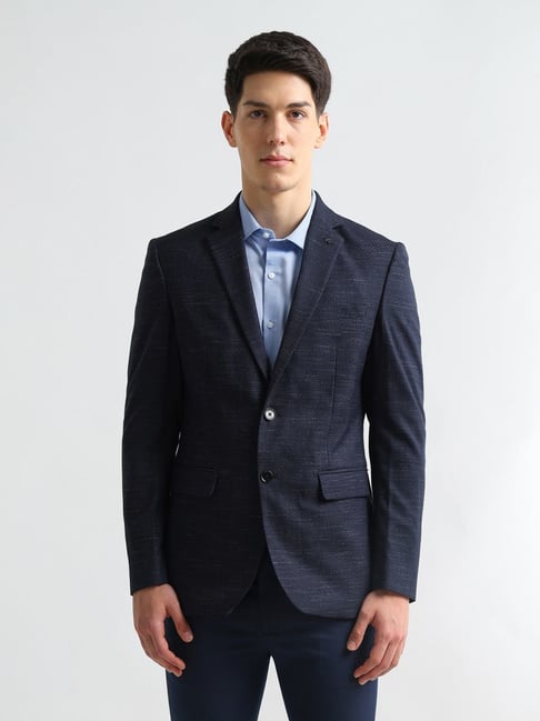 Arrow Midnight Blue Regular Fit Self Pattern Blazer