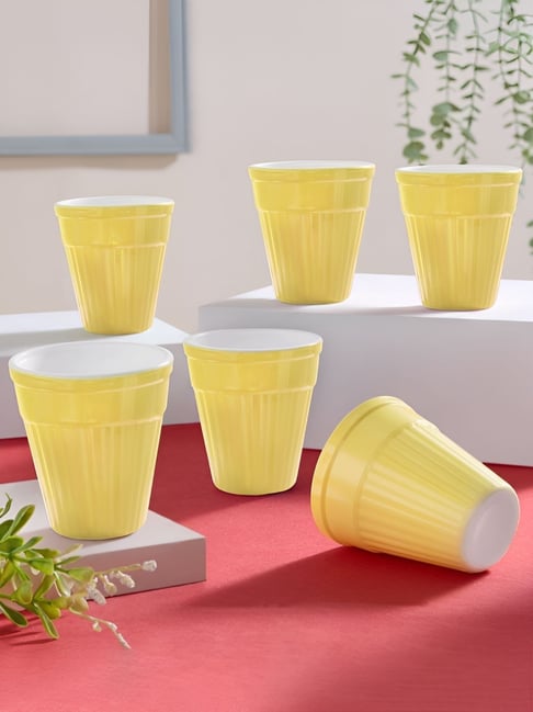 Larah by Borosil Yellow200ml Opalware Kulhad Set - 6 Piece-image-3