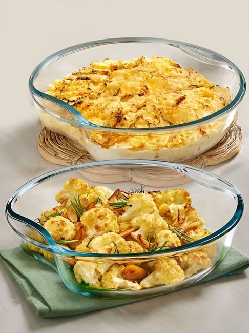 Borosil Transparent Baking Dish Set with Handle - Set of 2 Piece