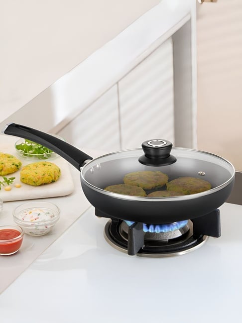 Borosil 1. L (22 cm) Hard Anodized Fry Pan with Glass Lid ( Black )