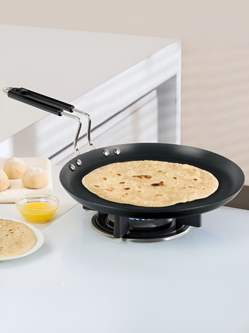 Borosil 30 cm Hard Anodized Flat Tawa ( Black )