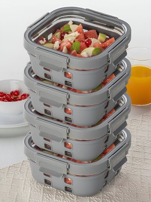 Borosil Transparent 520ml Square Glass Food Storage Container with Air Tight Lid (4 Piece)-picture-34