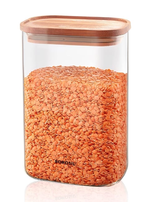 Borosil 1.3L Storage Jar Set with Bamboo Lid