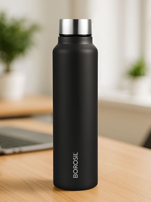 Borosil 1000 ml Hydra Sip n Chill Stainless Steel Water Bottle ( Black )
