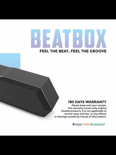 One Life Beat Box 12W Bluetooth Speaker with Up to 4Hrs Playtime & Type C Charging (Black)