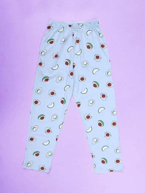 Kiddopanti Boys Sky Blue Cotton Printed Pyjamas