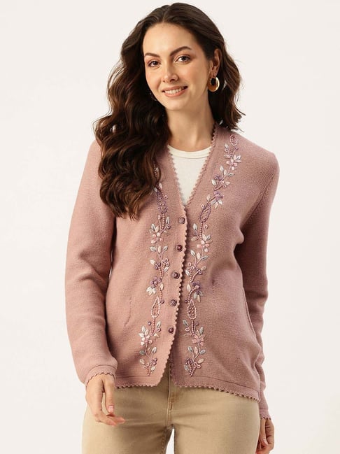 Apsley Pink Regular Fit Embroidered Cardigan-picture-13