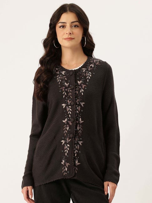 Apsley Brown Regular Fit Embroidered Cardigan-picture-30