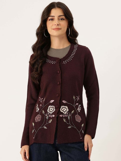Apsley Wine Regular Fit Embroidered Cardigan-picture-28