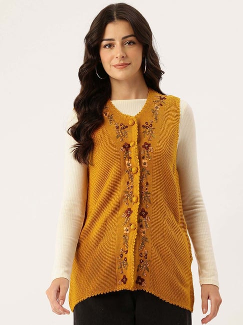 Apsley Mustard Regular Fit Embroidered Cardigan-picture-14
