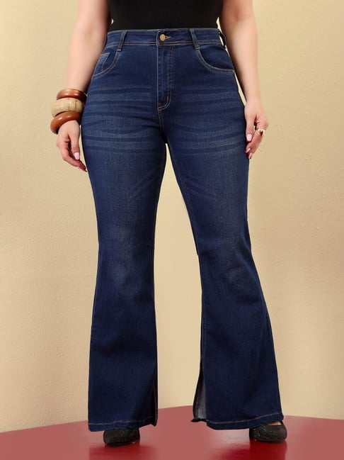 Miss Chase A+ Blue Denim Solid Mid Rise Jeans-picture-31