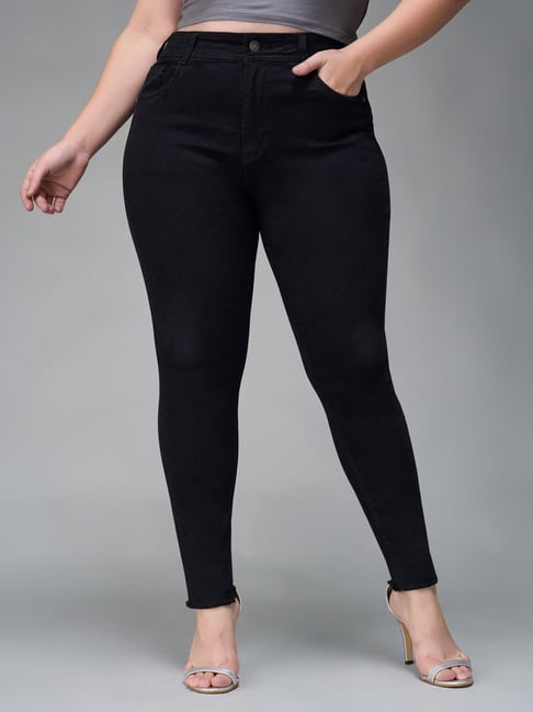 Miss Chase A+ Black Denim Solid High Rise Jeans-picture-26