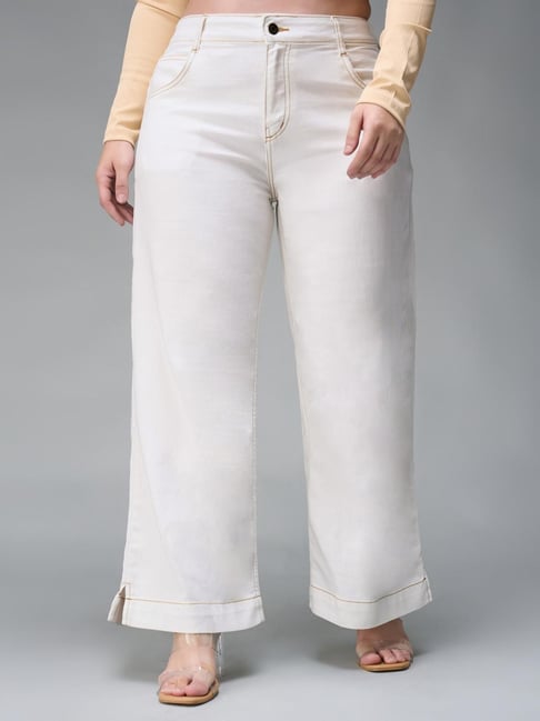 Miss Chase A+ White Denim Solid Mid Rise Jeans-picture-32