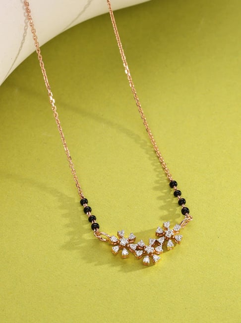 P.N.Gadgil Jewellers 14k (585) Yellow Gold Floral Pristine Diamond Mangalsutra