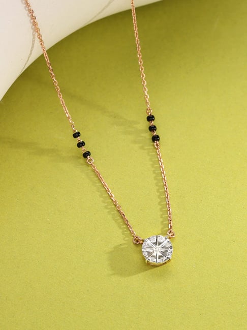 P.N.Gadgil Jewellers 14k (585) Yellow Gold Shining Promise Diamond Mangalsutra