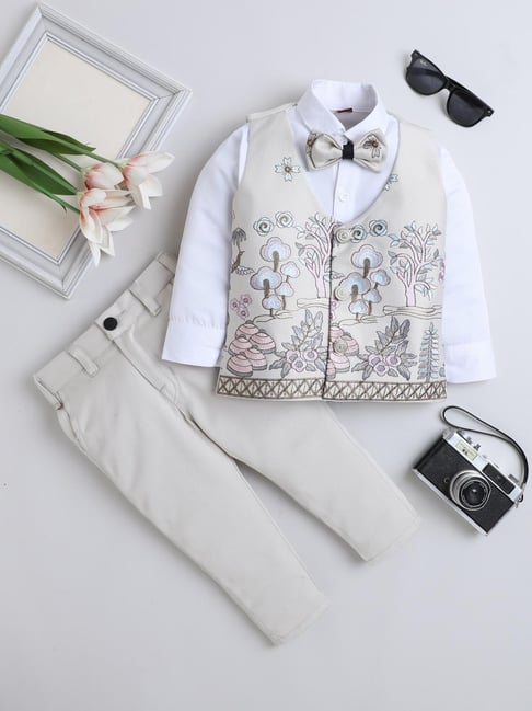 Fourfolds Boys Grey Embroidered Clothing Set