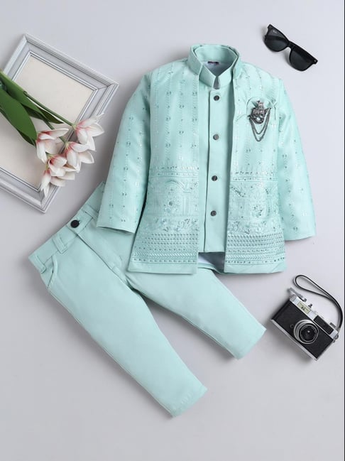 Fourfolds Boys Pastel Blue Embroidered Clothing Set
