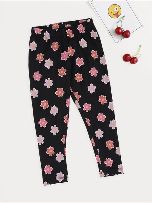 Pantaloons Junior Girls Jet Black Floral Print Leggings