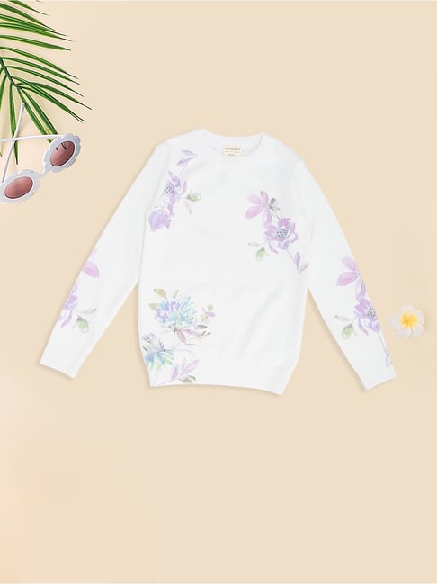 Pantaloons Junior Girls Bright White Printed Sweater-picture-34