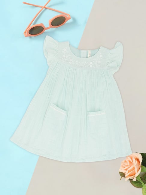 Pantaloons Baby Girls Brook Green Embroidery Dress