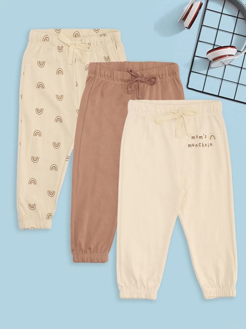 Pantaloons Baby Girls Bright White Printed Joggers Pack of 3