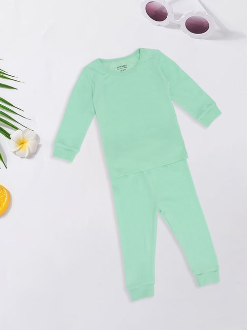 Pantaloons Baby Girls Blue Green Textured Thermal Set