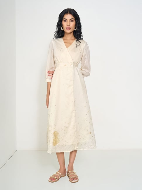 Akkriti By Pantaloons Beige Regular Fit Printed Dress