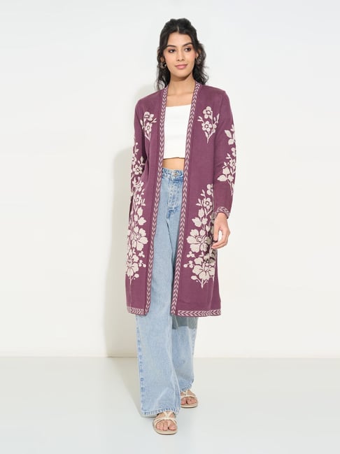 Rangmanch By Pantaloons Maroon Regular Fit Jacquard Cardigan-picture-26