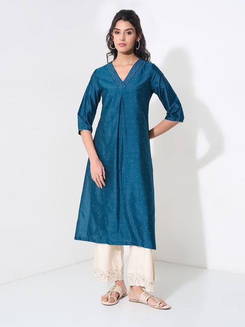 Rangmanch By Pantaloons Blue Regular Fit Embellished Kurta-picture-11
