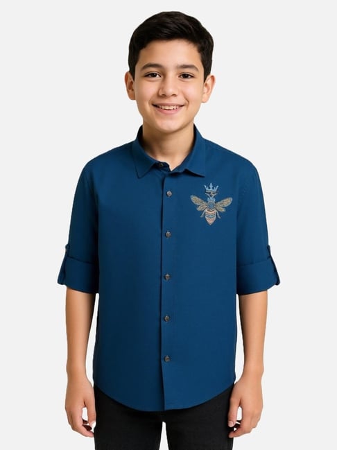 CHARCHIT Boys Blue Cotton Embellished Shirt-picture-19