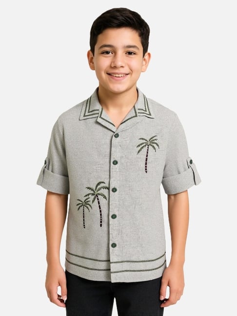 Cavio Boys Grey Cotton Embroidery Shirt-picture-46