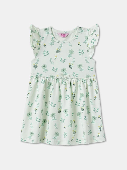 R&B Kids Light Green Floral Regular Fit Dress-picture-39