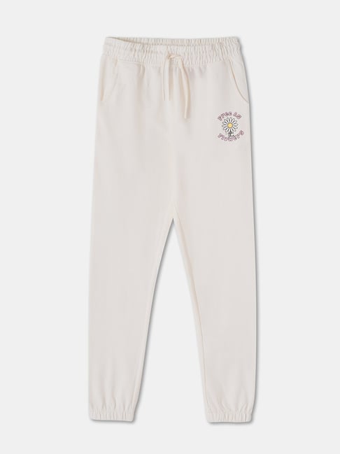 R&B Kids Beige Printed Regular Fit Joggers