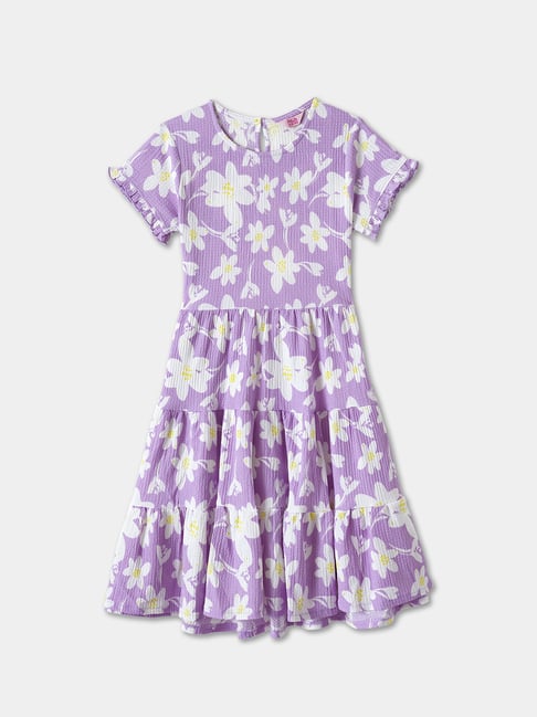 R&B Kids Purple Floral Regular Fit Dress-picture-37