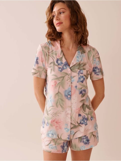 La Vie En Rose Pink Regular Fit Floral Print Sleepwear Shirt-picture-12