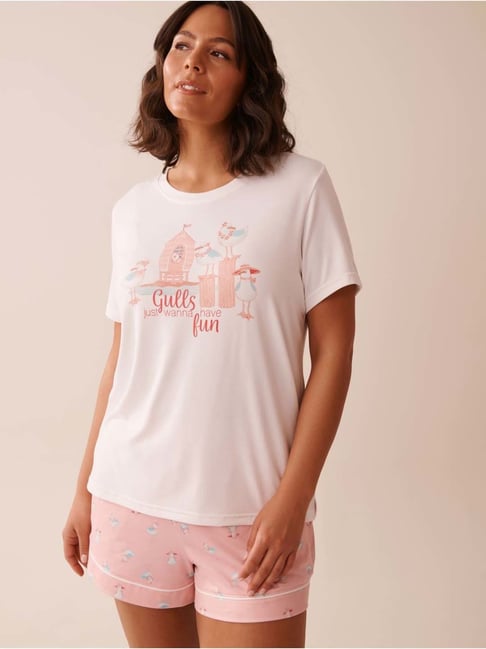 La Vie En Rose White Regular Fit Printed Sleepwear T-Shirt-picture-15