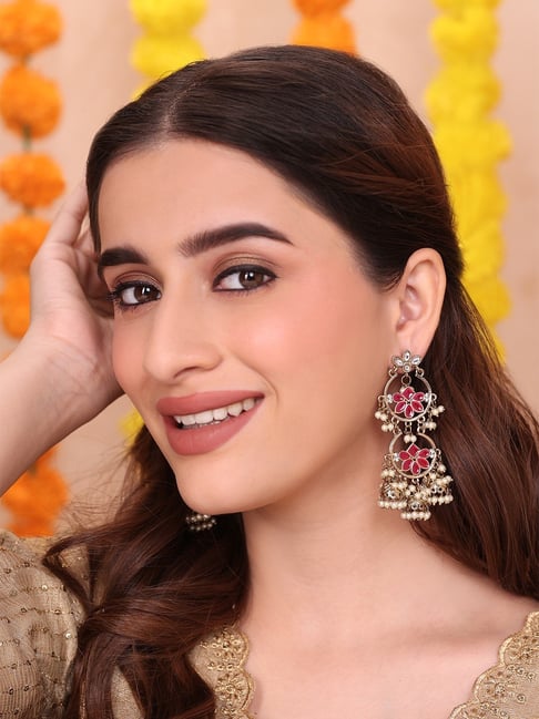 Fida Red Floral Jhumki Earrings-picture-13