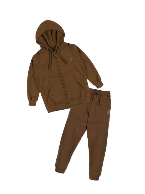 Kiddopanti Boys Brown Fleece Track Suits-picture-29