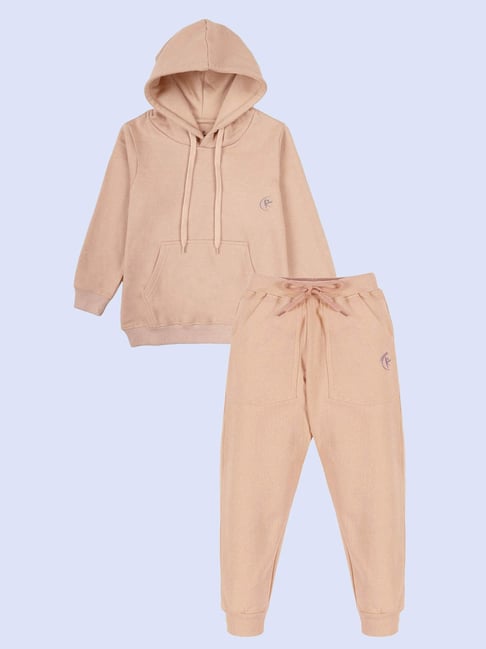 Kiddopanti Boys Beige Fleece Track Suits-picture-35