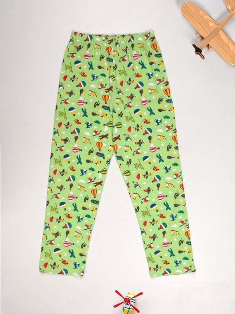 Kiddopanti Boys Green Cotton Printed Pyjamas