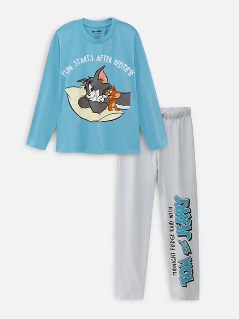 Nap Chief Unisex Blue Cotton Tom And Jerry T-shirt with Pyjama-picture-37