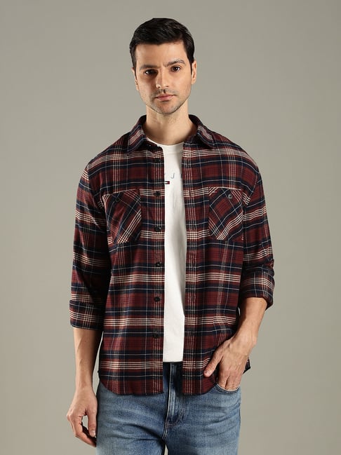 Tommy Hilfiger Brown Cotton Regular Fit Checks Shirt-picture-24