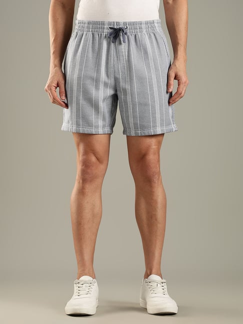 Tommy Hilfiger Grey Cotton Regular Fit Striped Shorts