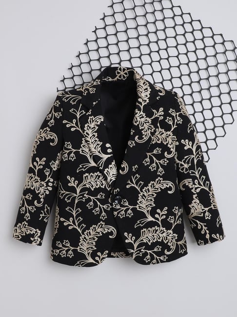 Ministitch Boys Black Cotton Embroidered Blazer