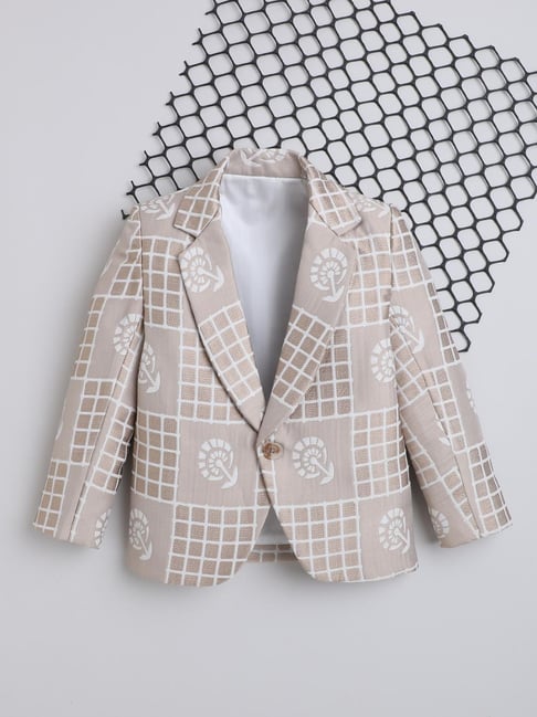 Ministitch Boys Cream Chequered Blazer