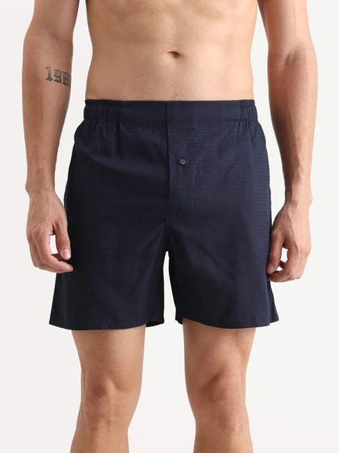 Rare Rabbit Navy Cotton Regular Fit Checks Boxers-picture-26