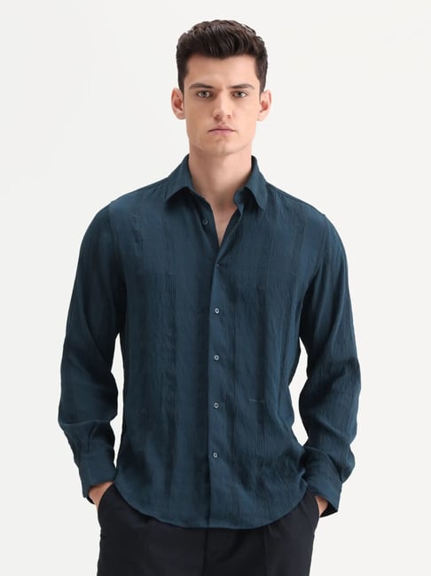 Rare Rabbit Teal Blue Regular Fit Striped Shirt-picture-29